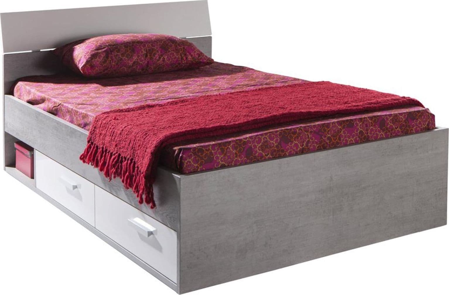 Letto 1 piazza e mezza struttura color cemento con cassetti e spalliera, rivestimento moderno in Materassi Decor Space - Altamura, commercioVirtuoso.it