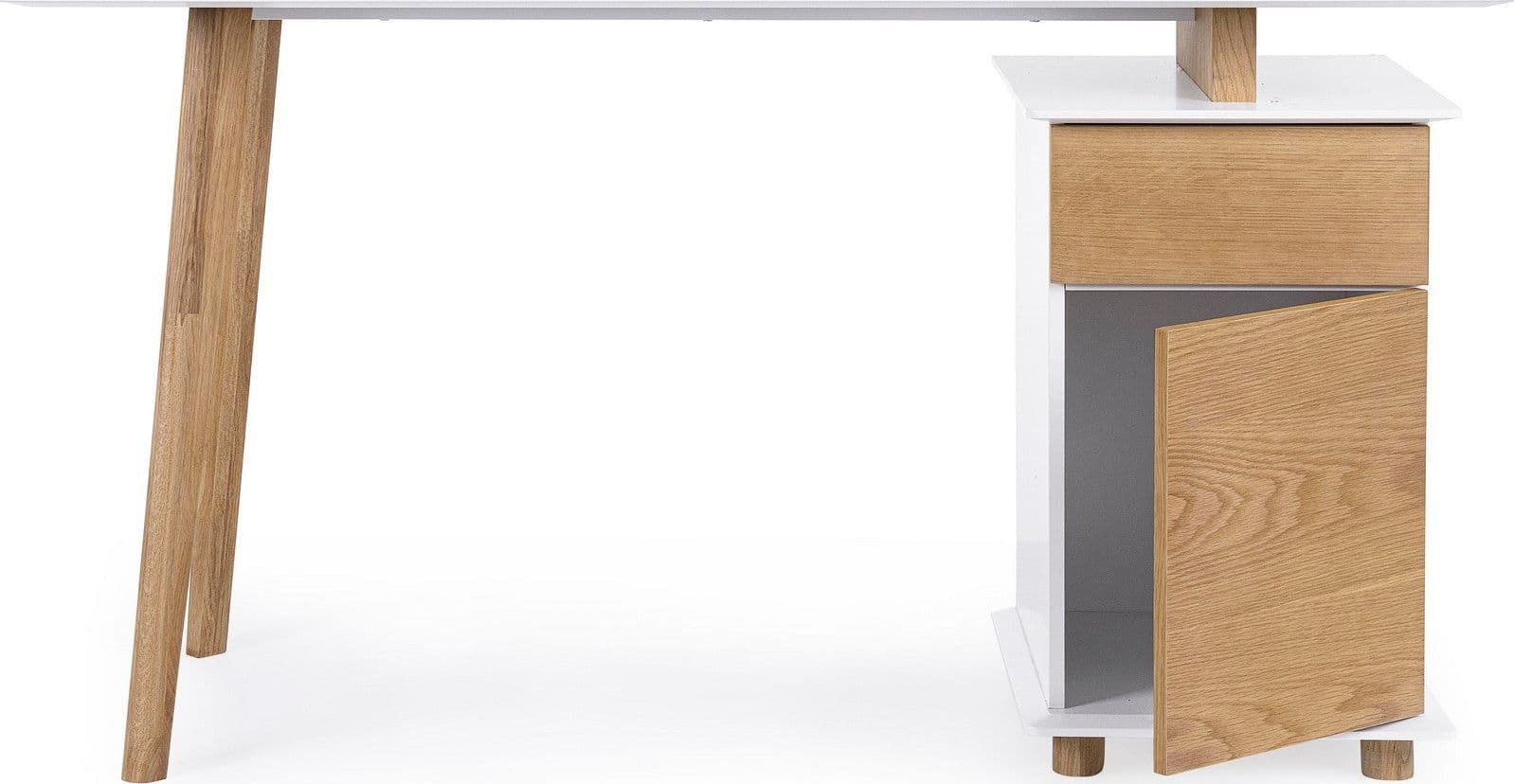 Scrivania "Montreal" con cassettiera bianca e legno, gambe in pino, piano in MDF, 140 x 60 cm in Postazioni di lavoro per computer Decor Space - Altamura, commercioVirtuoso.it
