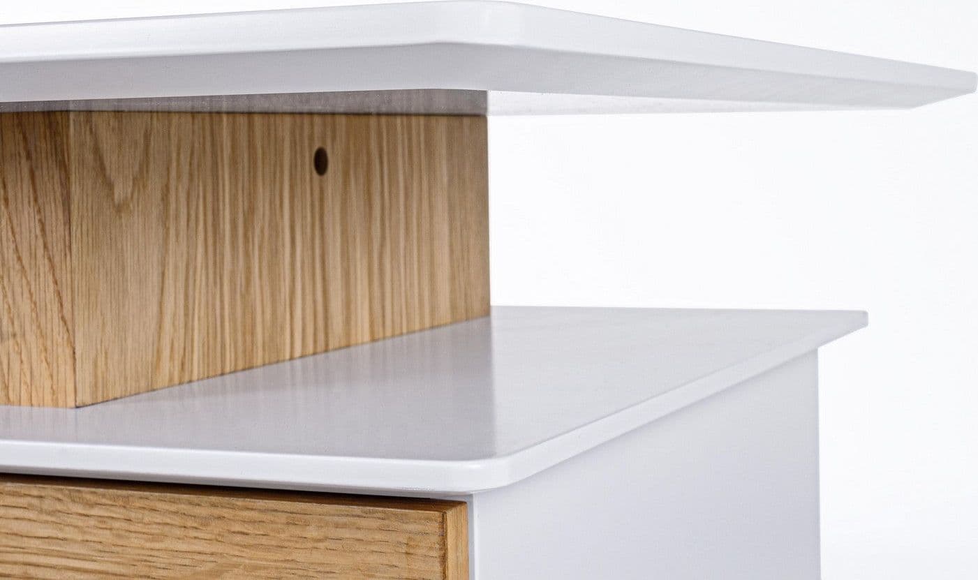 Scrivania "Montreal" con cassettiera bianca e legno, gambe in pino, piano in MDF, 140 x 60 cm in Postazioni di lavoro per computer Decor Space - Altamura, commercioVirtuoso.it