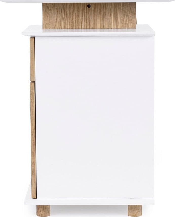 Scrivania "Montreal" con cassettiera bianca e legno, gambe in pino, piano in MDF, 140 x 60 cm in Postazioni di lavoro per computer Decor Space - Altamura, commercioVirtuoso.it