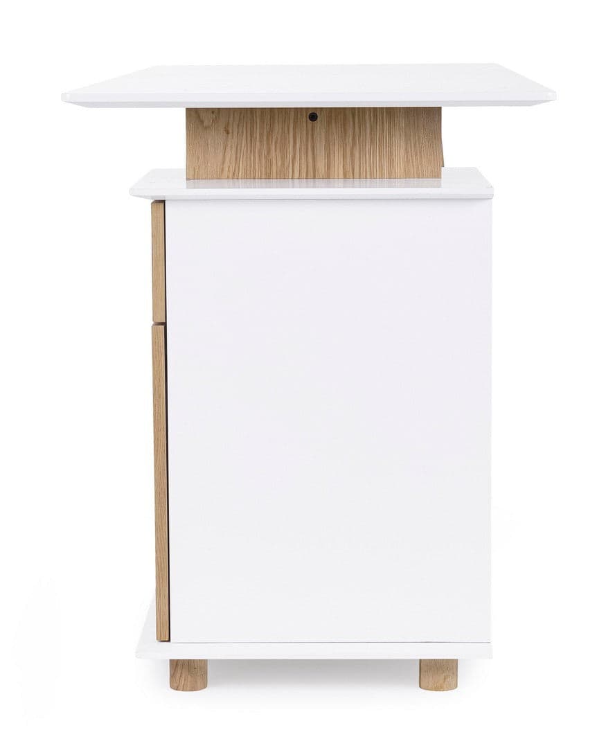 Scrivania "Montreal" con cassettiera bianca e legno, gambe in pino, piano in MDF, 140 x 60 cm in Postazioni di lavoro per computer Decor Space - Altamura, commercioVirtuoso.it
