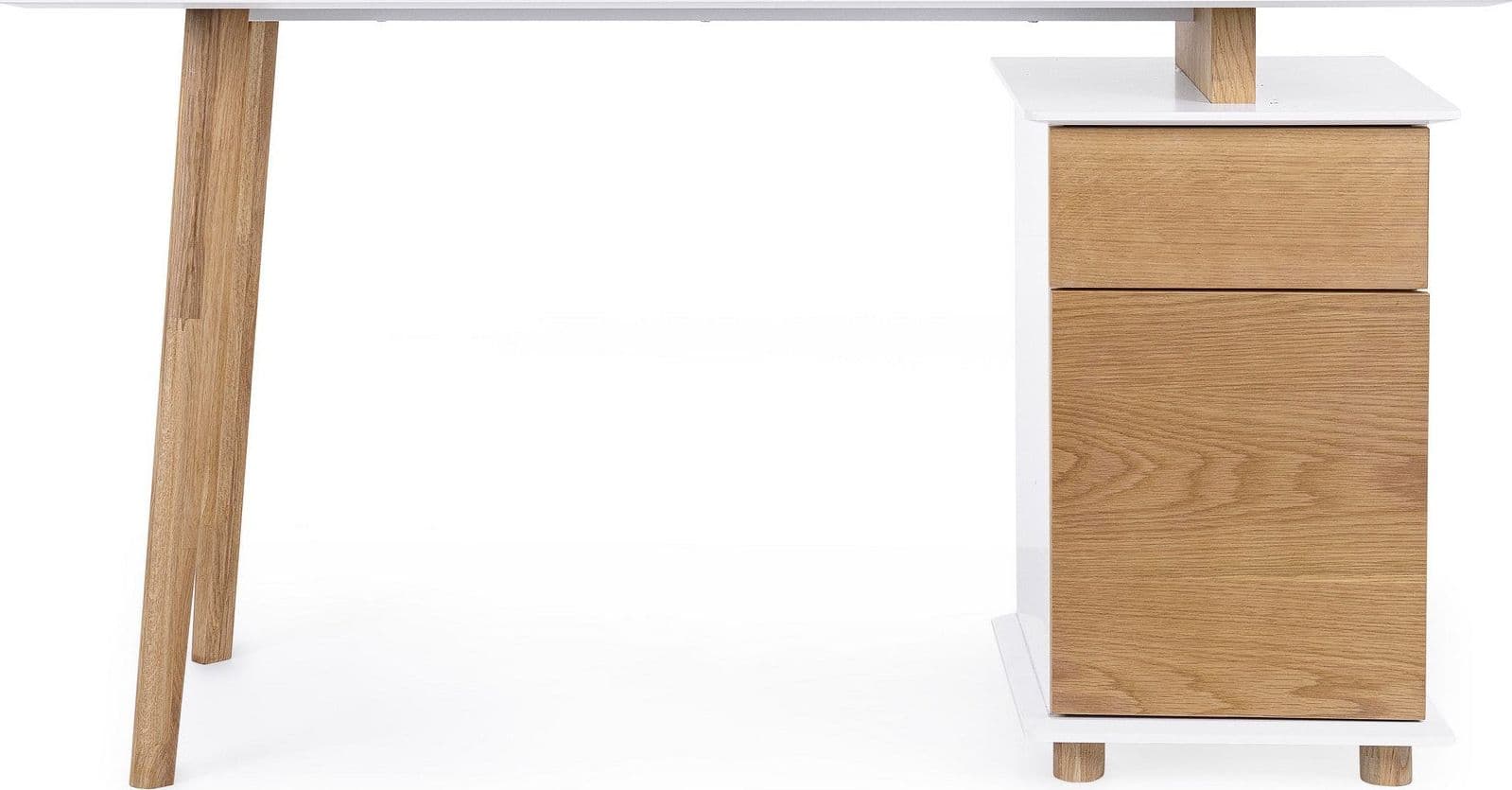 Scrivania "Montreal" con cassettiera bianca e legno, gambe in pino, piano in MDF, 140 x 60 cm in Postazioni di lavoro per computer Decor Space - Altamura, commercioVirtuoso.it
