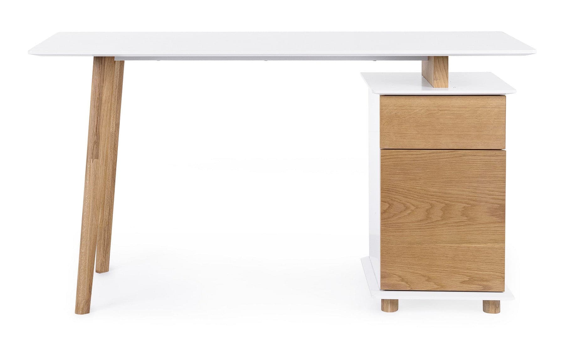 Scrivania "Montreal" con cassettiera bianca e legno, gambe in pino, piano in MDF, 140 x 60 cm in Postazioni di lavoro per computer Decor Space - Altamura, commercioVirtuoso.it