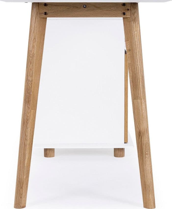Scrivania "Montreal" con cassettiera bianca e legno, gambe in pino, piano in MDF, 140 x 60 cm in Postazioni di lavoro per computer Decor Space - Altamura, commercioVirtuoso.it