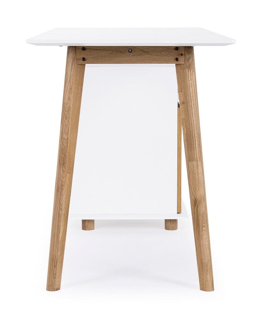 Scrivania "Montreal" con cassettiera bianca e legno, gambe in pino, piano in MDF, 140 x 60 cm in Postazioni di lavoro per computer Decor Space - Altamura, commercioVirtuoso.it