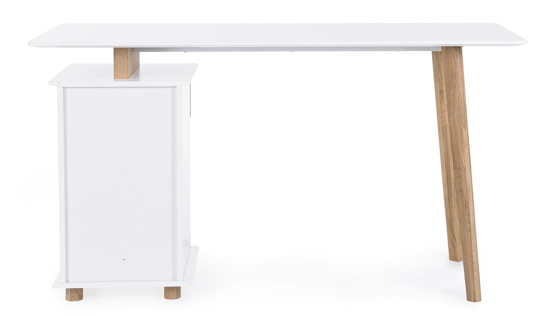 Scrivania "Montreal" con cassettiera bianca e legno, gambe in pino, piano in MDF, 140 x 60 cm in Postazioni di lavoro per computer Decor Space - Altamura, commercioVirtuoso.it