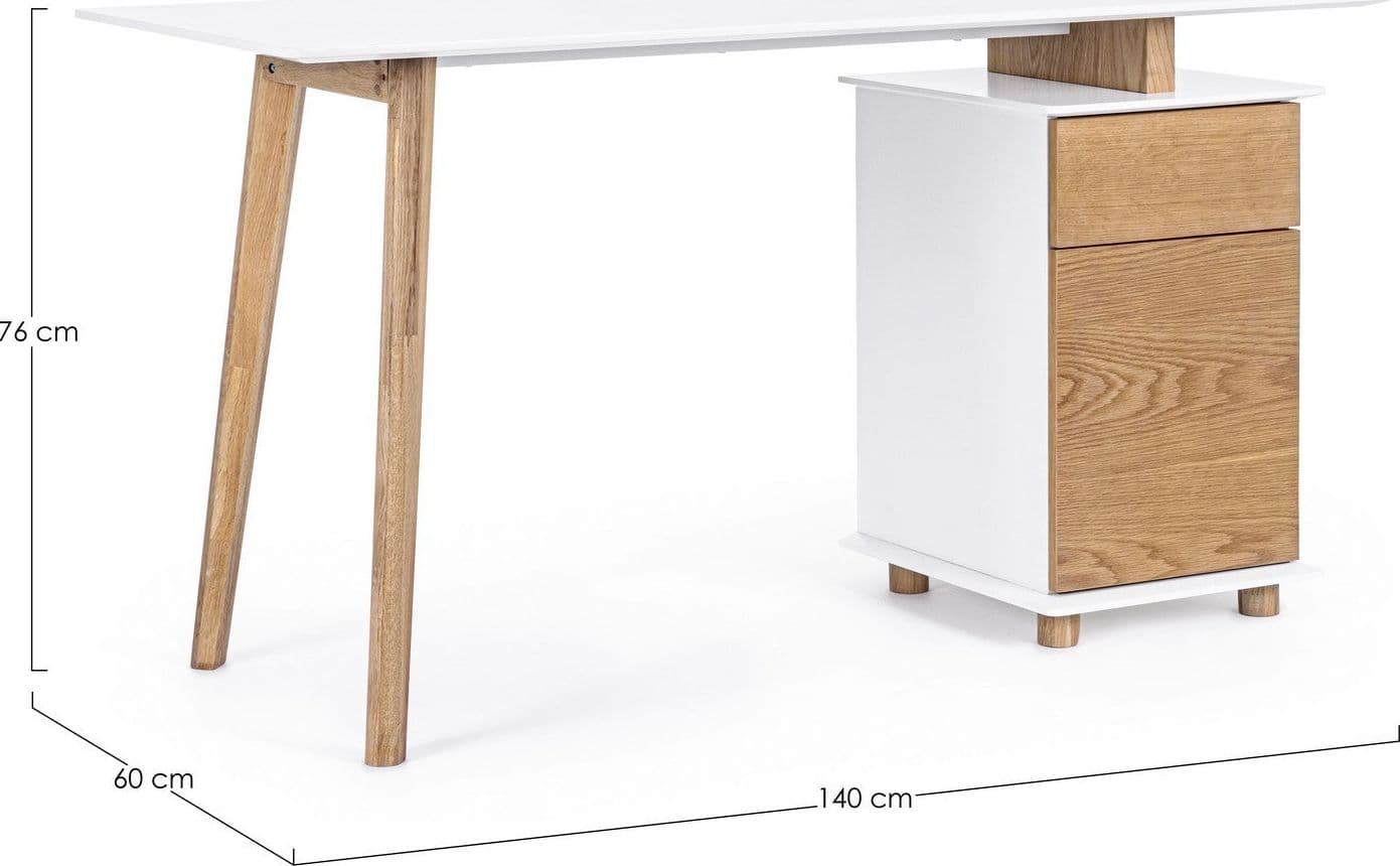 Scrivania "Montreal" con cassettiera bianca e legno, gambe in pino, piano in MDF, 140 x 60 cm - 10