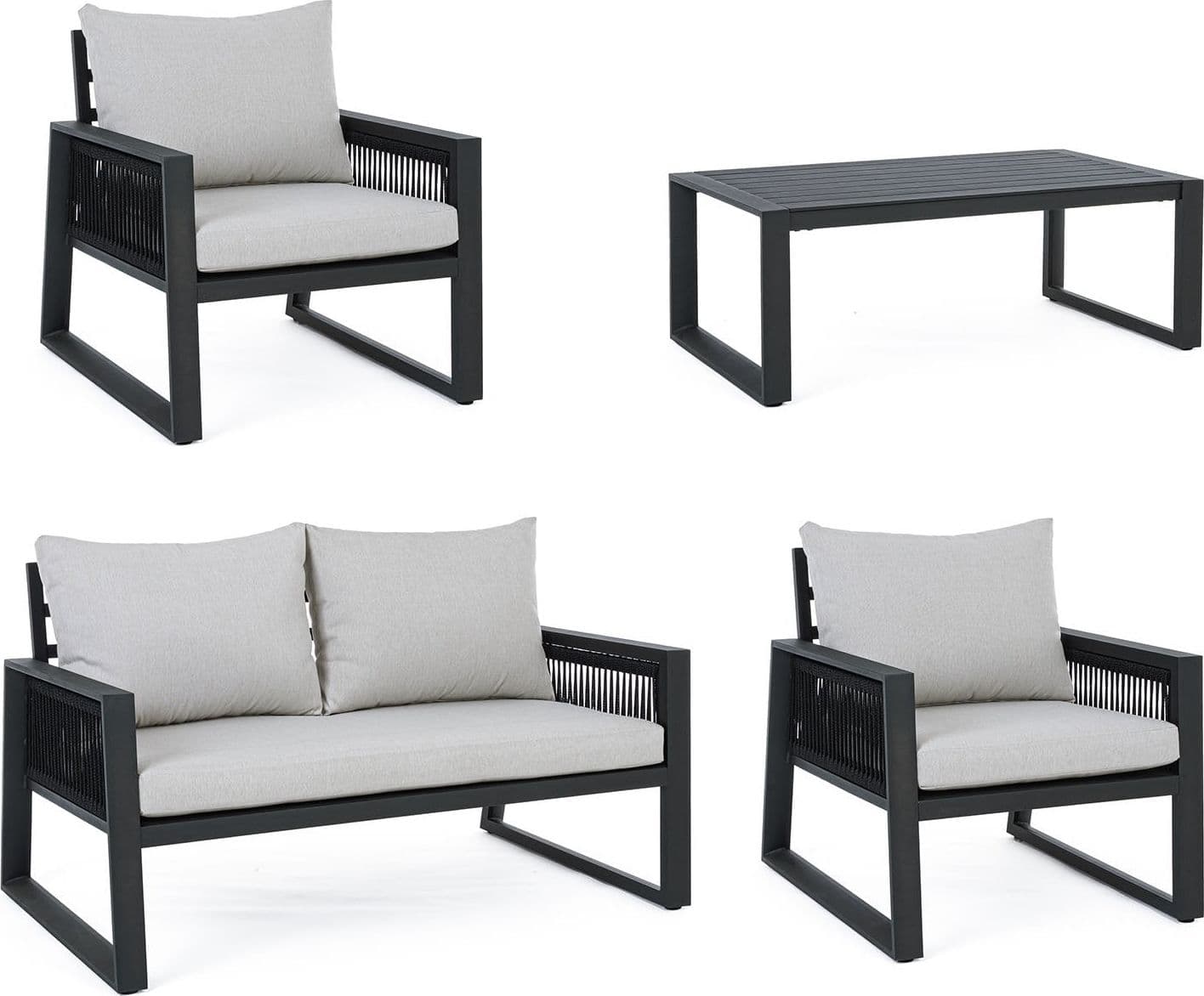 Salottino da giardino "Captiva" in alluminio con corde sintetiche per esterno Giardino e giardinaggio/Arredamento da giardino e accessori/Set di mobili Decor Space - Altamura, Commerciovirtuoso.it