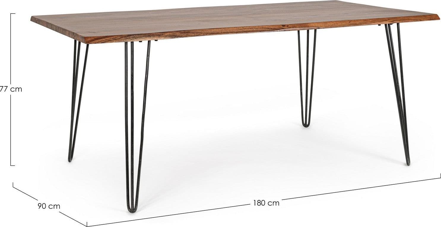 Tavolo Barrow rettangolare, con Gambe in acciaio, piano in legno di acacia da 180 x 90 cm in Tavoli da sala da pranzo Decor Space - Altamura, commercioVirtuoso.it