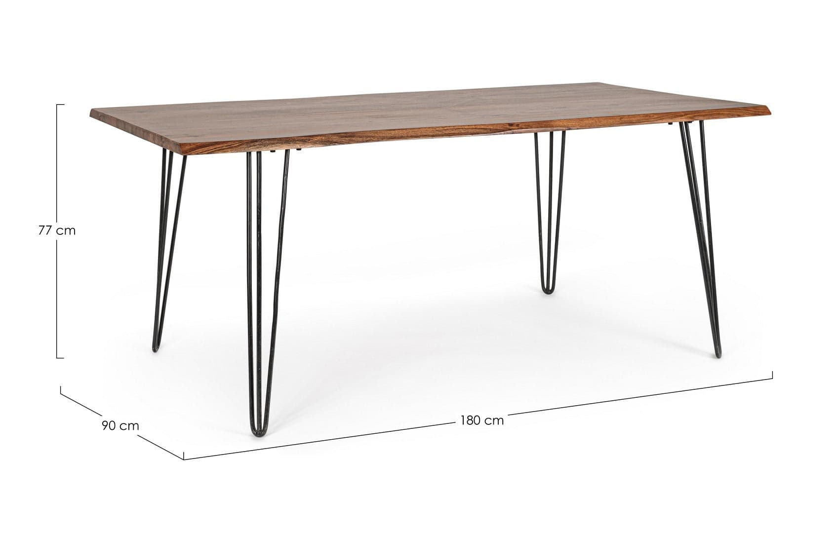 Tavolo Barrow rettangolare, con Gambe in acciaio, piano in legno di acacia da 180 x 90 cm in Tavoli da sala da pranzo Decor Space - Altamura, commercioVirtuoso.it