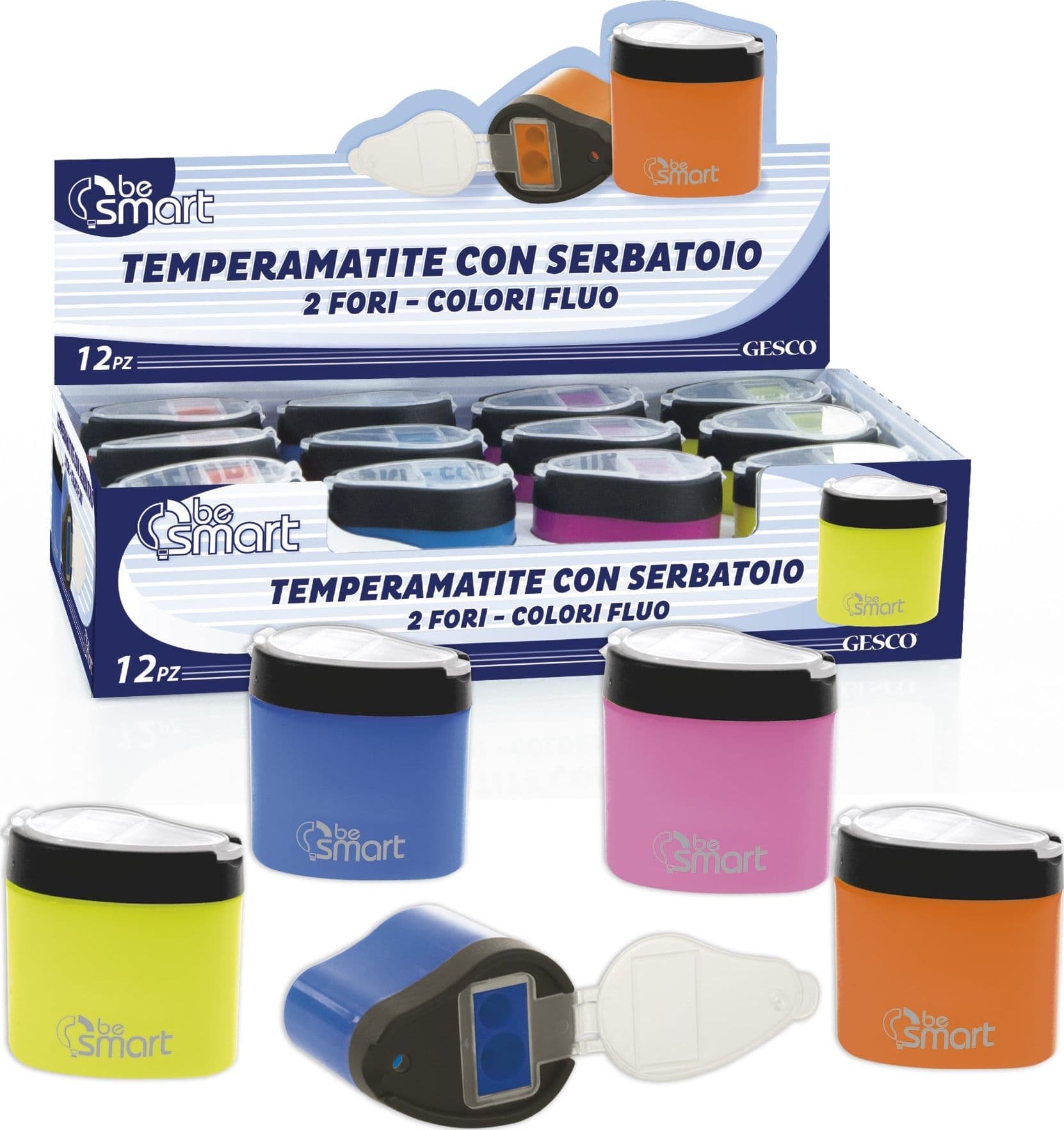 Temperamatite con serbatoio a due fori temperino tinta unita "Be Smart"