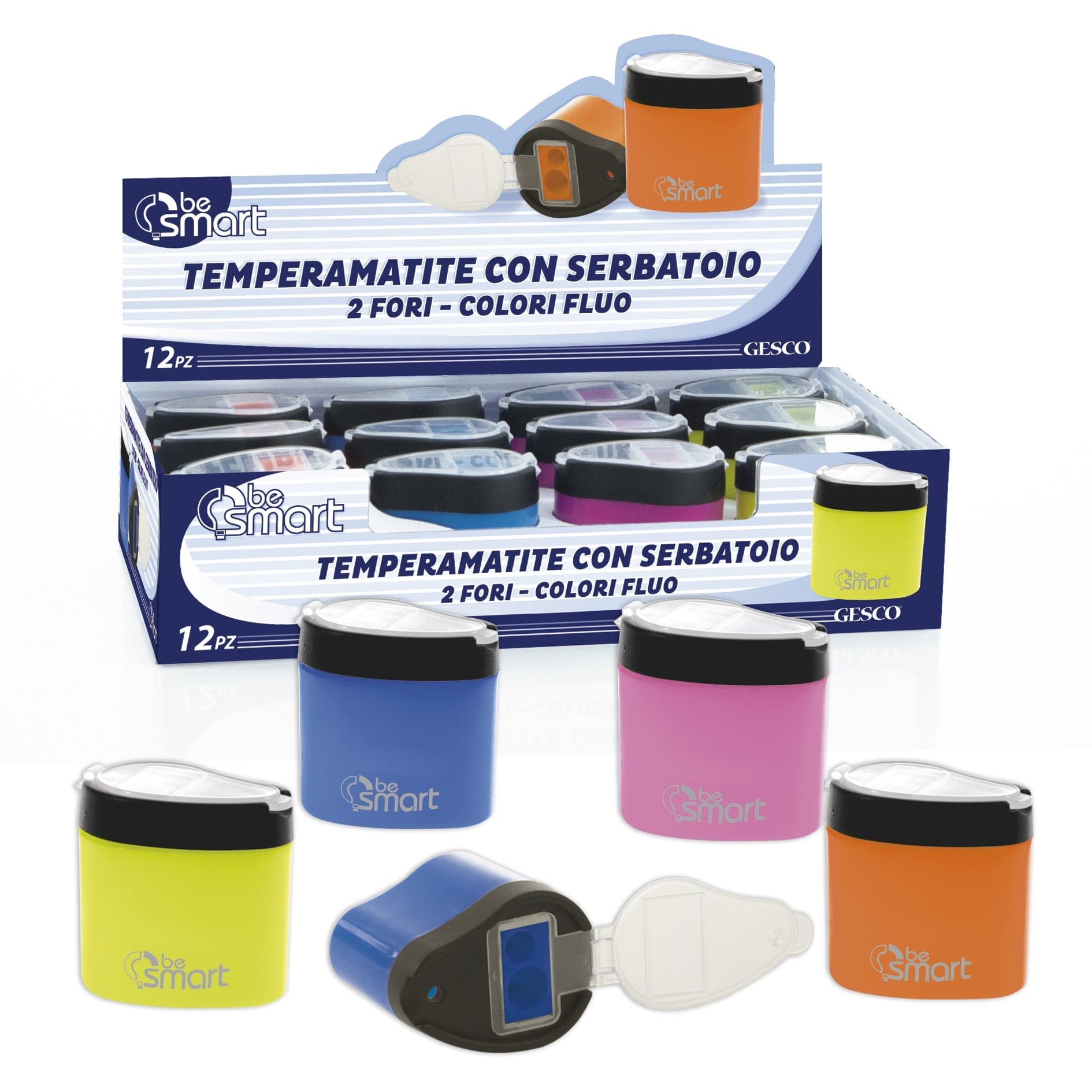 Temperamatite con serbatoio a due fori temperino tinta unita "Be Smart" - 2