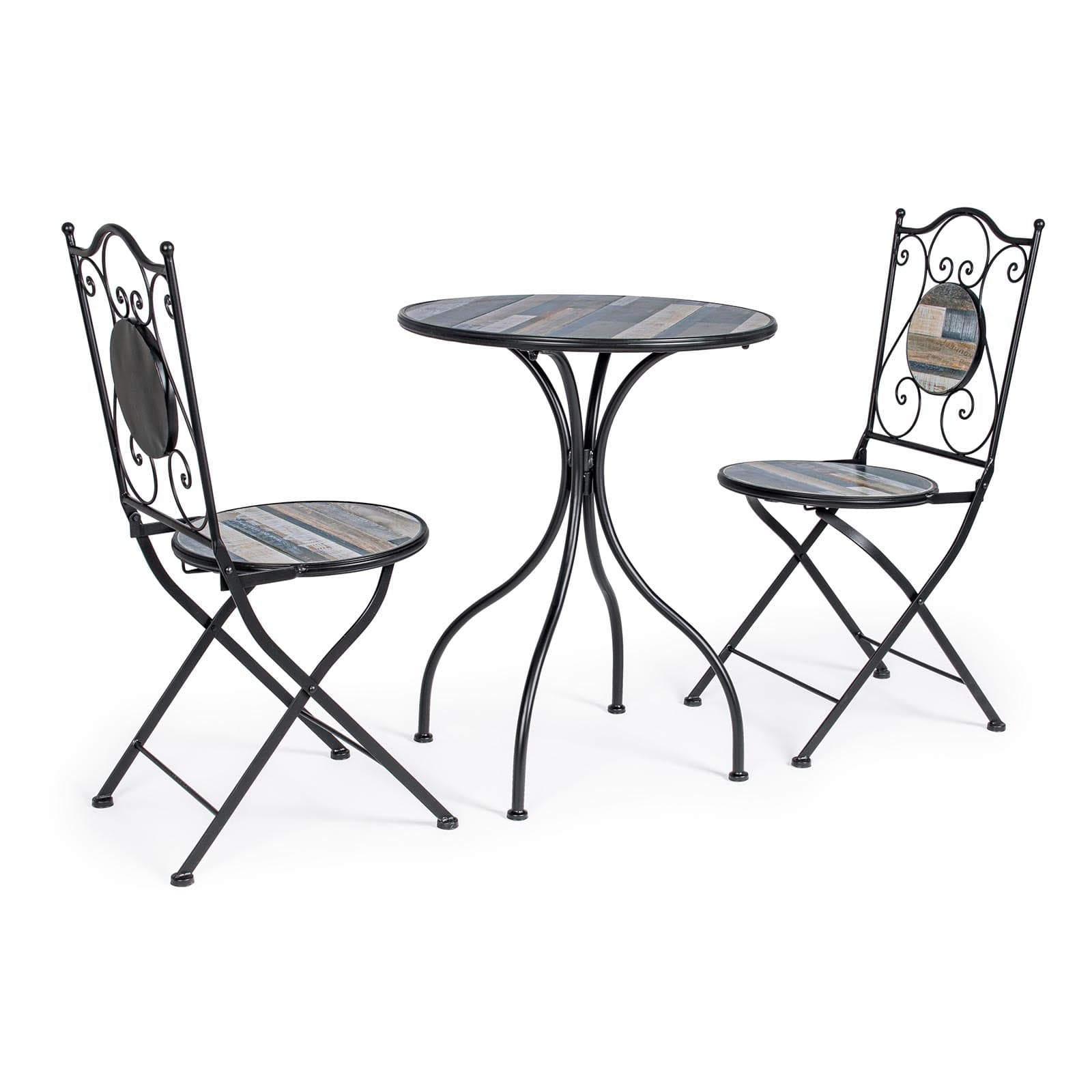 Set Tavolino tondo con 2 sedie in acciaio per giardino e bar da esterno in Tavoli standard Decor Space - Altamura, commercioVirtuoso.it