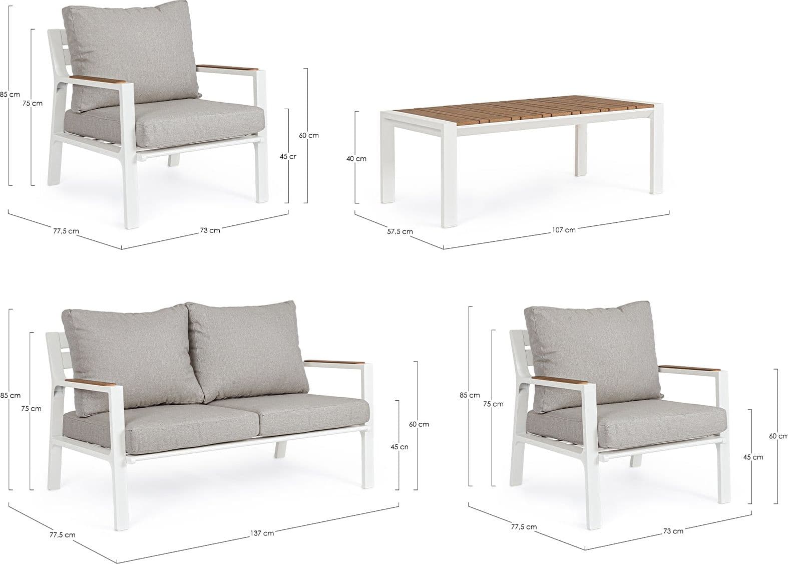 Salottino moderno "Ernst" in alluminio e polywood da giardino e veranda in Set di mobili Decor Space - Altamura, commercioVirtuoso.it