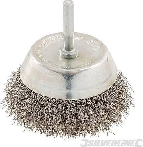 Spazzola rotante a tazza in acciaio inox alta resistenza per trapani elettrici Silverline