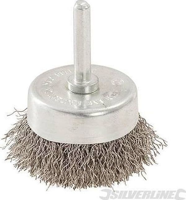 Spazzola rotante a tazza in acciaio inox alta resistenza per trapani elettrici Silverline Silverline