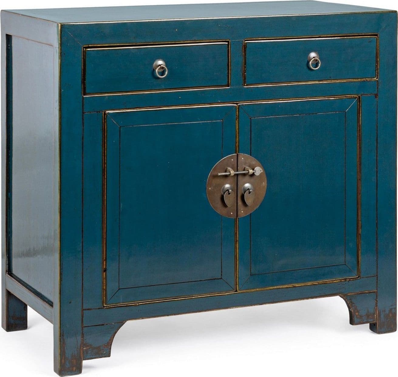 Credenza "Jinan", struttura in legno di olmo riciclato, con finitura lucida, maniglie in rame in Credenze Decor Space - Altamura, commercioVirtuoso.it