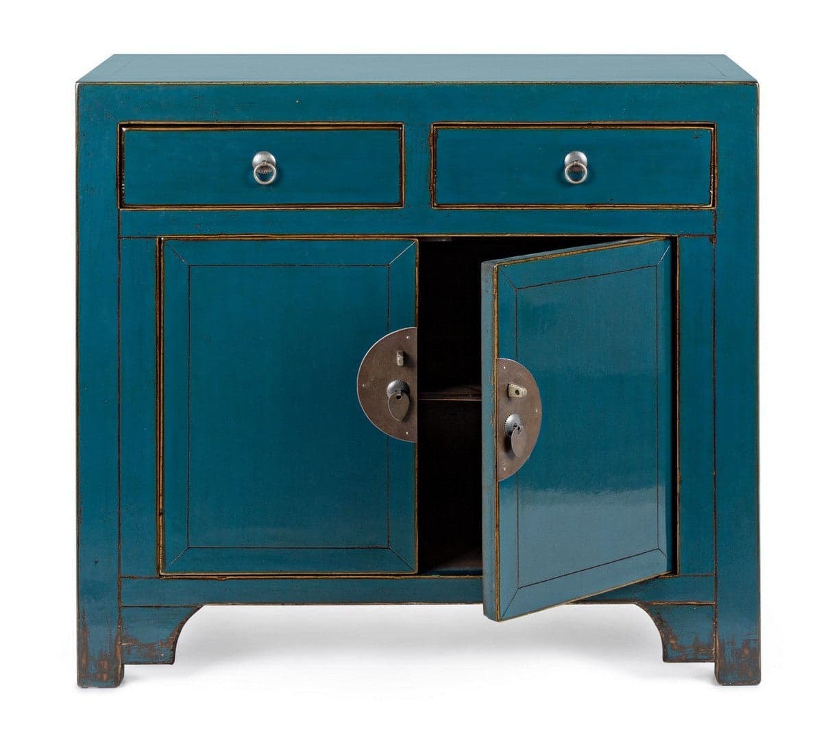 Credenza "Jinan", struttura in legno di olmo riciclato, con finitura lucida, maniglie in rame in Credenze Decor Space - Altamura, commercioVirtuoso.it