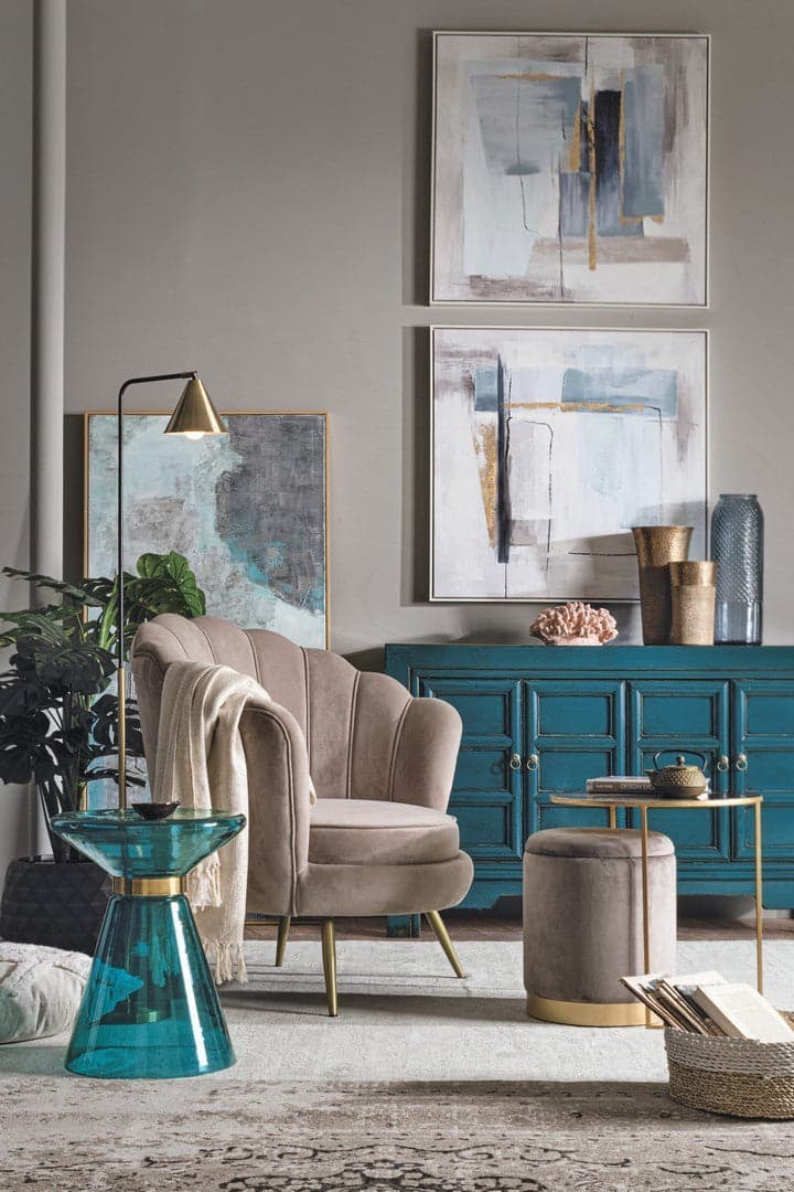 Credenza "Jinan", struttura in legno di olmo riciclato, con finitura lucida, maniglie in rame in Credenze Decor Space - Altamura, commercioVirtuoso.it