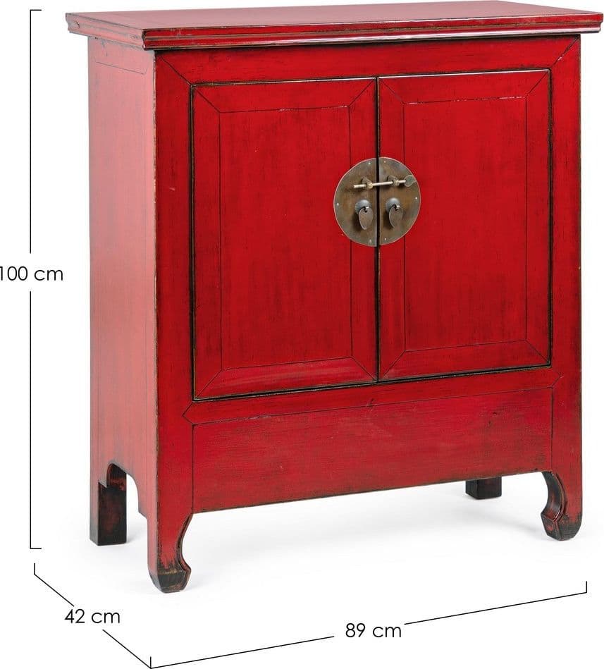 Credenza "Jinan", struttura in legno di olmo riciclato, con finitura lucida, maniglie in rame in Credenze Decor Space - Altamura, commercioVirtuoso.it