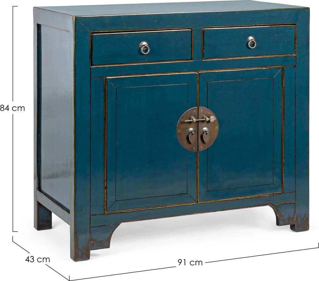Credenza "Jinan", struttura in legno di olmo riciclato, con finitura lucida, maniglie in rame in Credenze Decor Space - Altamura, commercioVirtuoso.it