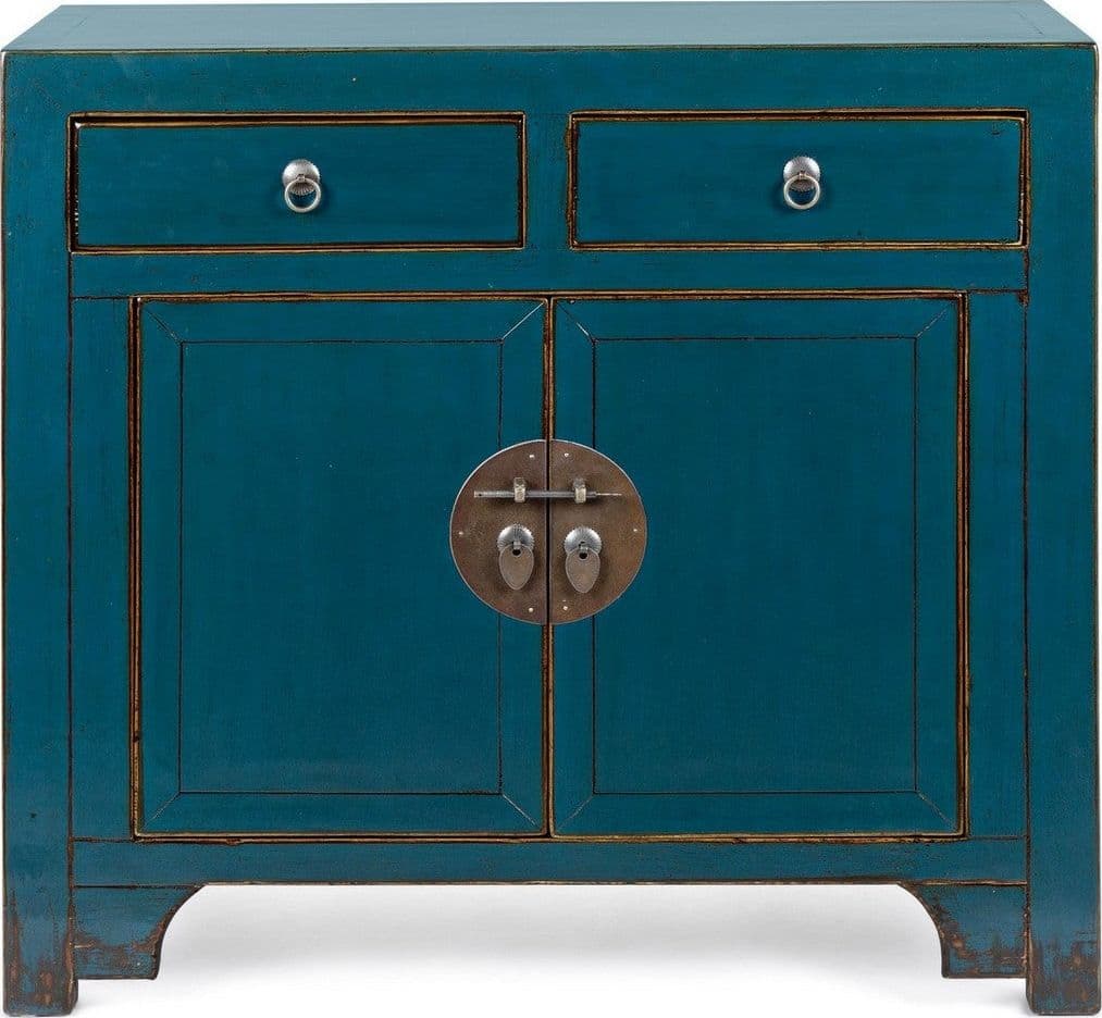 Credenza "Jinan", struttura in legno di olmo riciclato, con finitura lucida, maniglie in rame in Credenze Decor Space - Altamura, commercioVirtuoso.it
