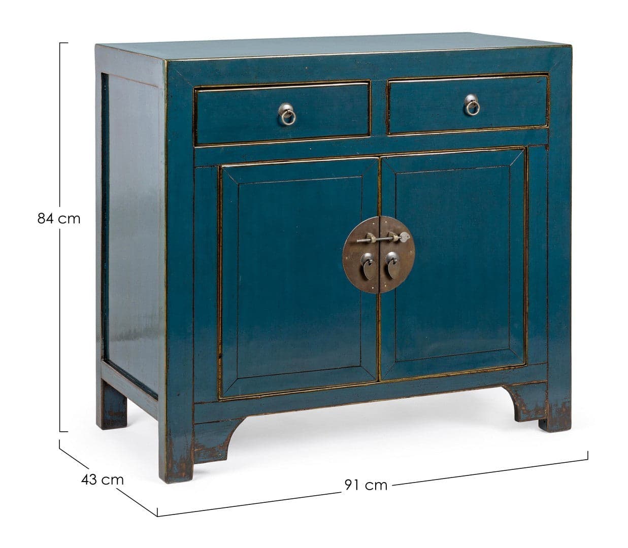 Credenza "Jinan", struttura in legno di olmo riciclato, con finitura lucida, maniglie in rame in Credenze Decor Space - Altamura, commercioVirtuoso.it