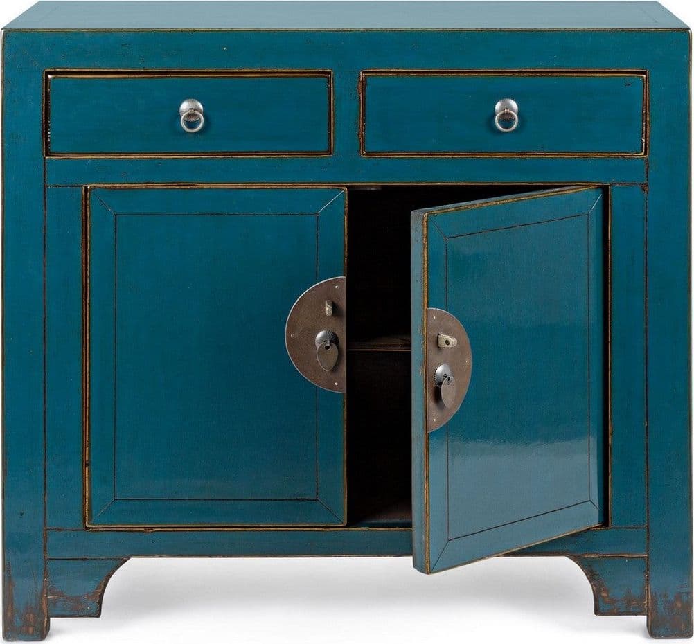 Credenza "Jinan", struttura in legno di olmo riciclato, con finitura lucida, maniglie in rame in Credenze Decor Space - Altamura, commercioVirtuoso.it