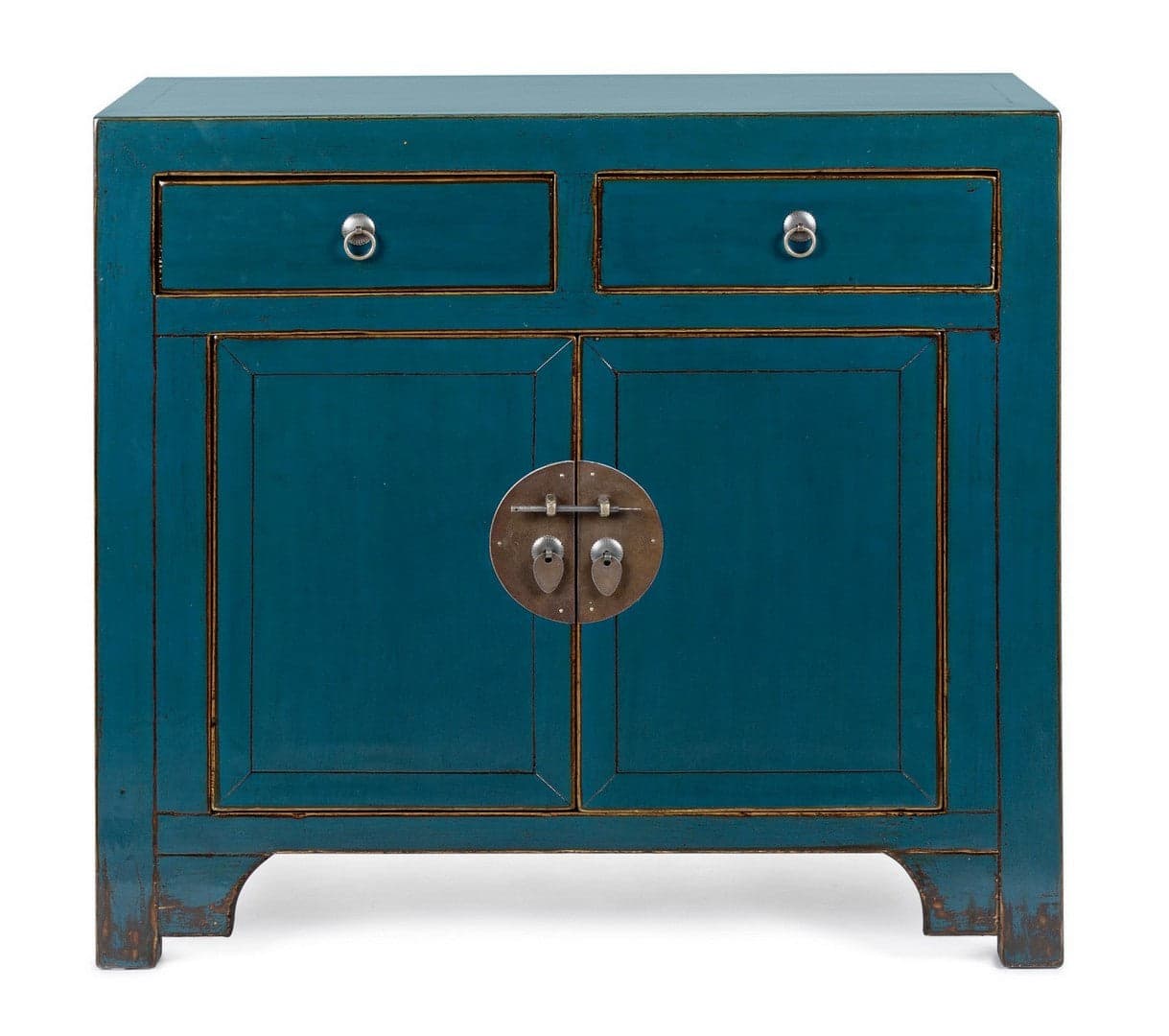 Credenza "Jinan", struttura in legno di olmo riciclato, con finitura lucida, maniglie in rame in Credenze Decor Space - Altamura, commercioVirtuoso.it