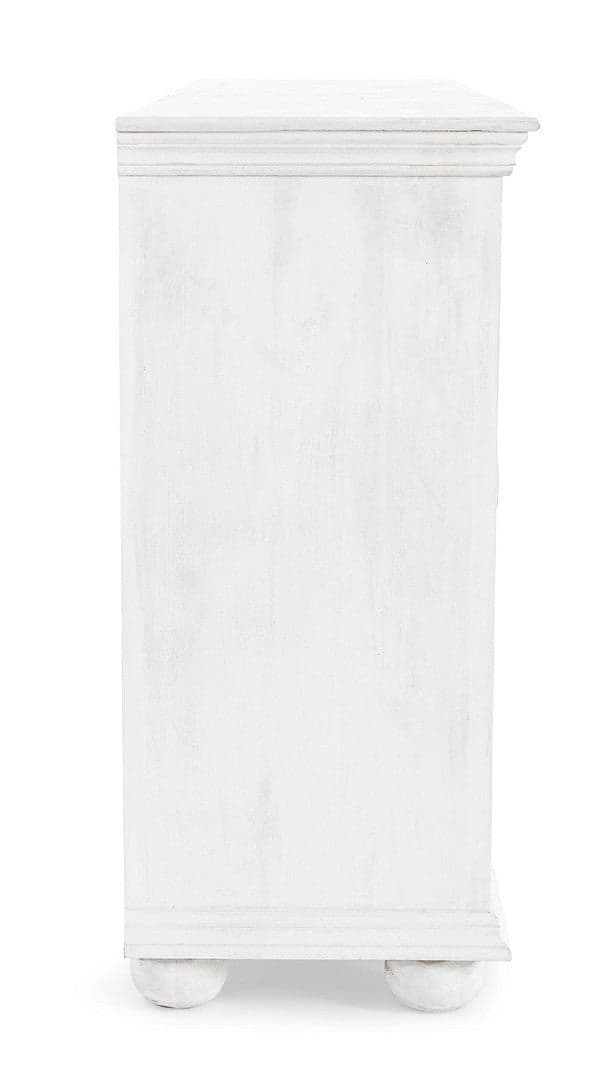 Credenza "Alinta" bianca, struttura in legno di mango, con ante intarsiate a mano, stile fusion - 26