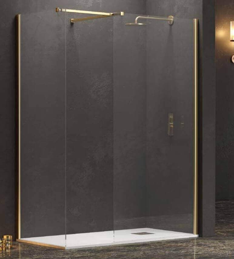 Doccia Walk in Due Pareti H200cm Anticalcare Profili Color Oro - 2