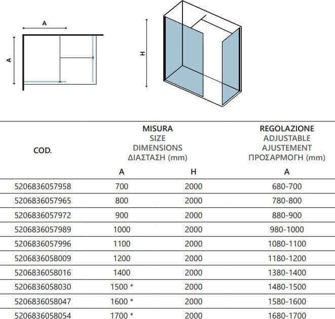 Doccia Walk in Due Pareti H200cm Anticalcare Profili Color Oro - 3