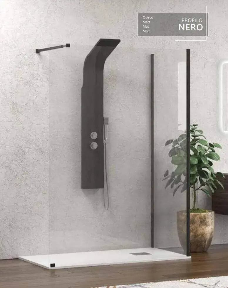 Box Doccia Walk in Profili Neri H200cm 8mm Anticalcare - 2