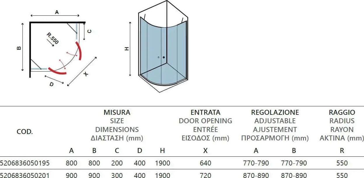 Box Doccia Semicircolare 6mm Anticalcare H190 Apertura Interna Esterna - 3