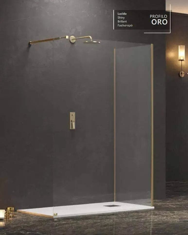 Box Doccia Walk in Profili Oro H200cm 8mm Anticalcare - 2