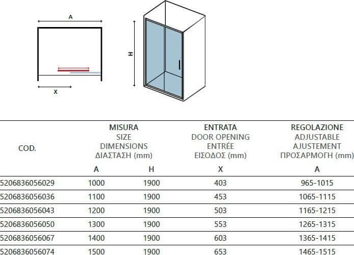 Porta Doccia H190 Scorrevole Trasparente 6mm Anti Calcare - Karag Flora 500 - 3