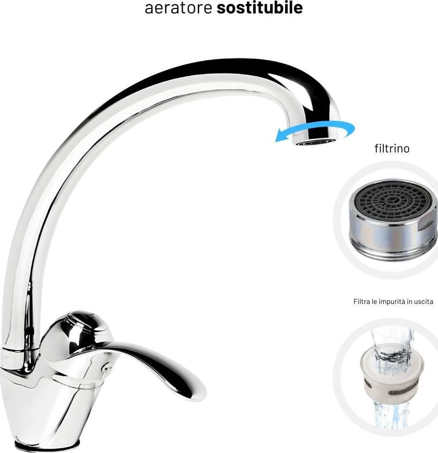 Rubinetto Miscelatore Per Lavabo Cucina Dublino In Ottone Cromato - 2