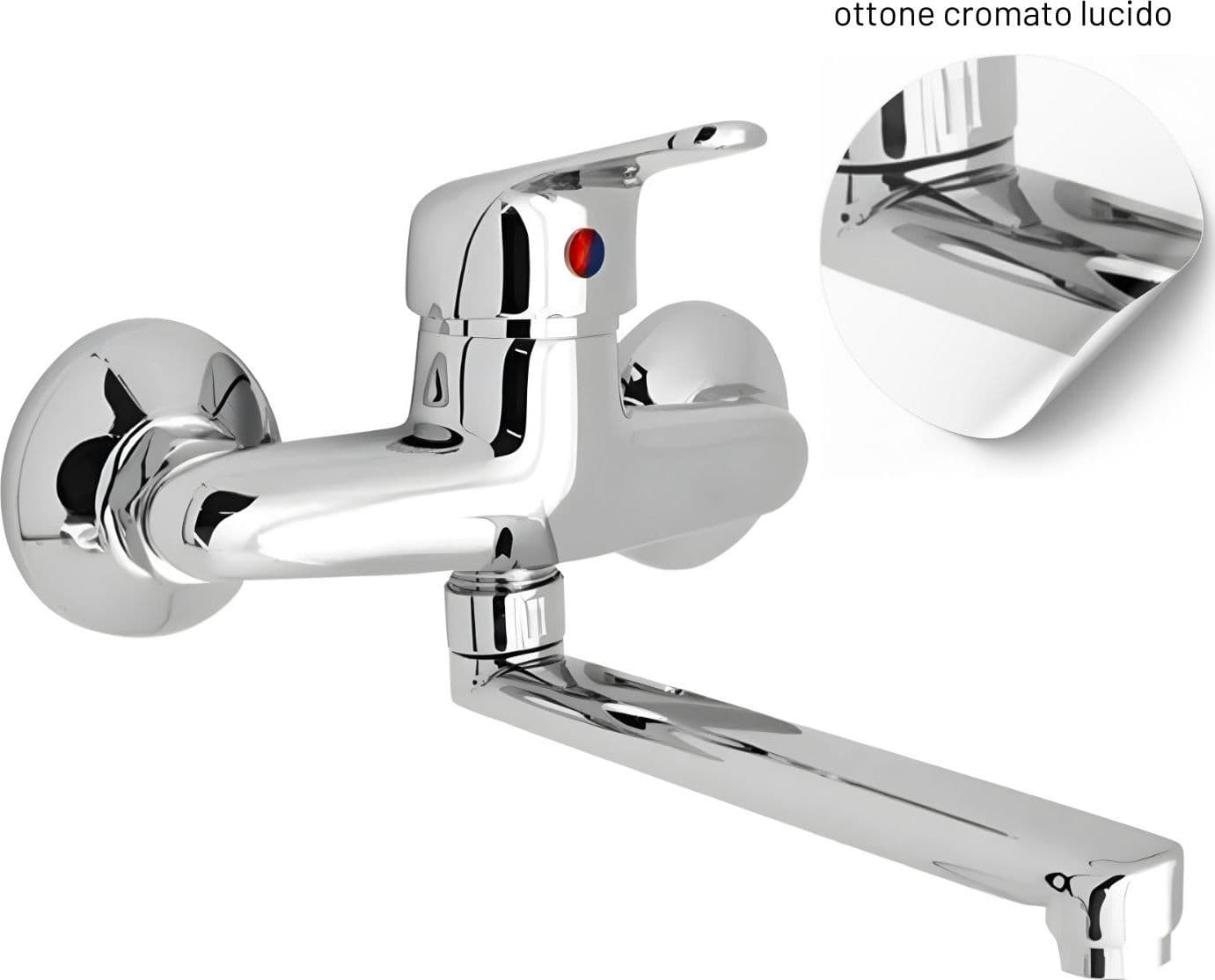 Miscelatore Rubinetto A Muro per Lavello Cucina Erogazione Orientabile - 4