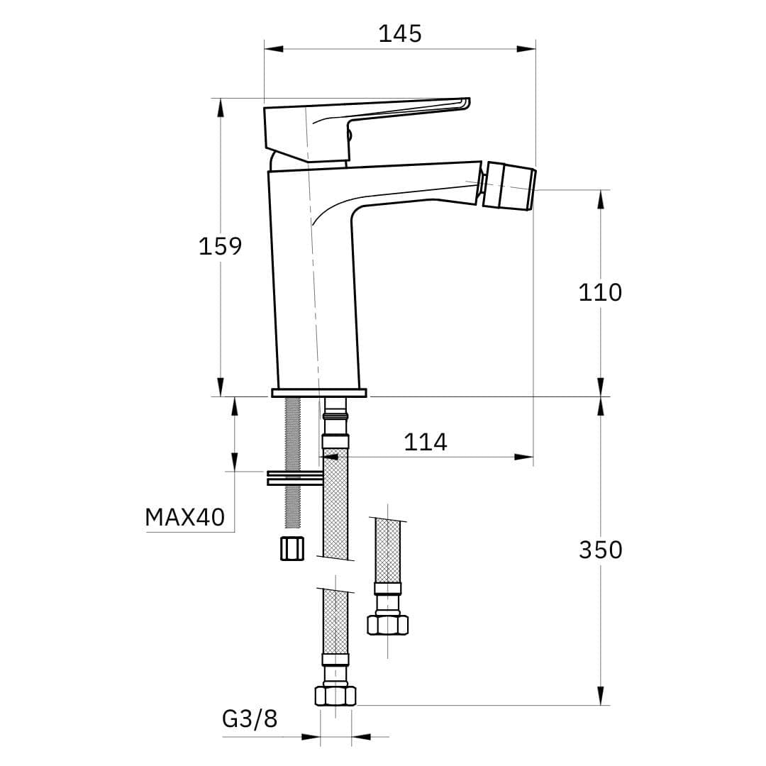 Miscelatore Rubinetto Africa per Bidet in Ottone Colore Nero Opaco con Piletta - 5