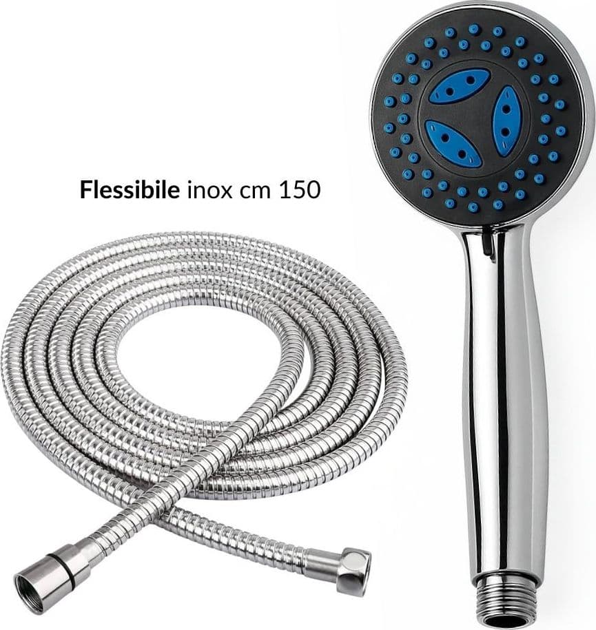 Doccetta Multifunzione Anticalcare 3 Funzioni Abs Cromato + Tubo Flessibile Acciaio Inox Estensibile cm 150 - 2
