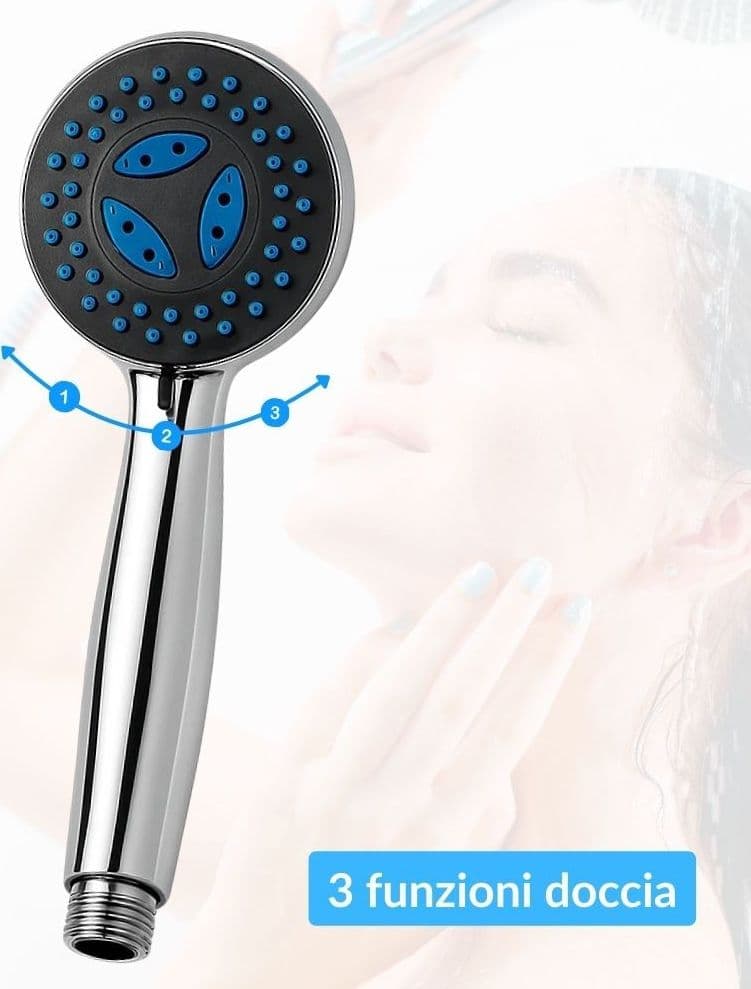 Doccetta Multifunzione Anticalcare 3 Funzioni Abs Cromato + Tubo Flessibile Acciaio Inox Estensibile cm 150 - 3