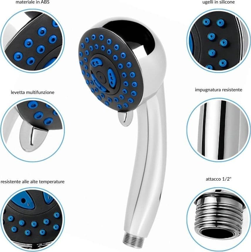 Doccetta Multifunzione Anticalcare 3 Funzioni Abs Cromato + Tubo Flessibile Acciaio Inox Estensibile cm 150 - 4