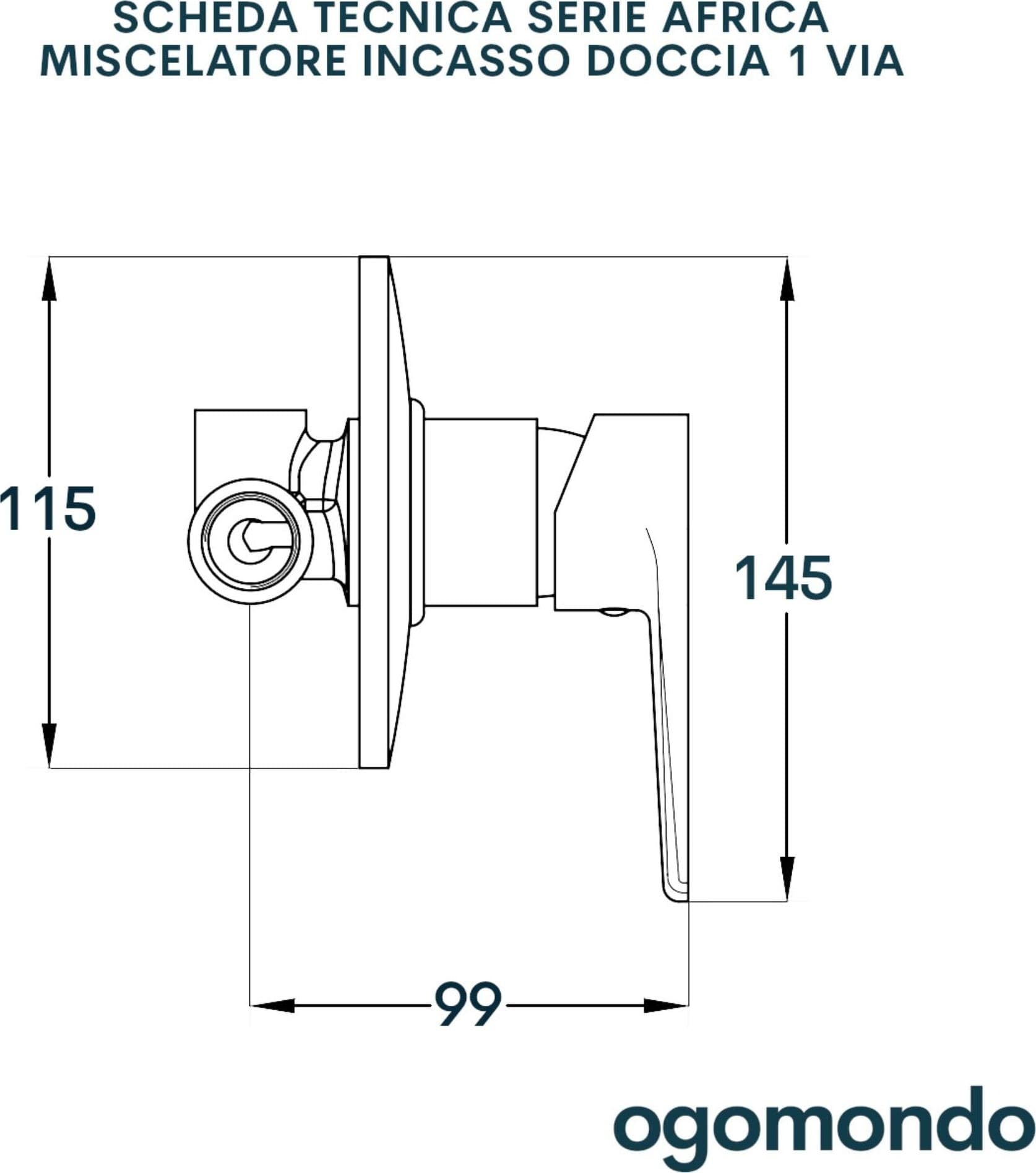 Miscelatore Doccia Da Parete Serie Africa Incasso Ottone Nero Opaco - 6