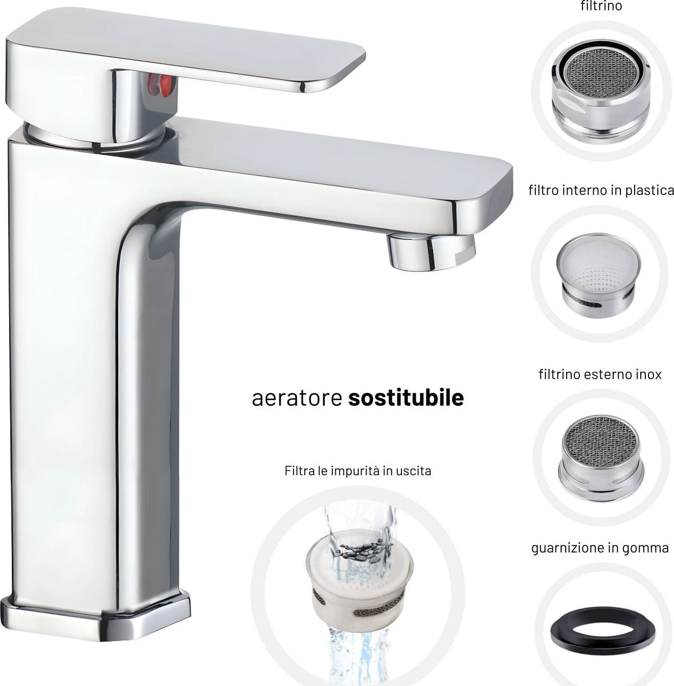 Miscelatore Rubinetto Lavabo Appoggio Bocca Alta Francia Cromato Bagno Casa Ogomondo - 3