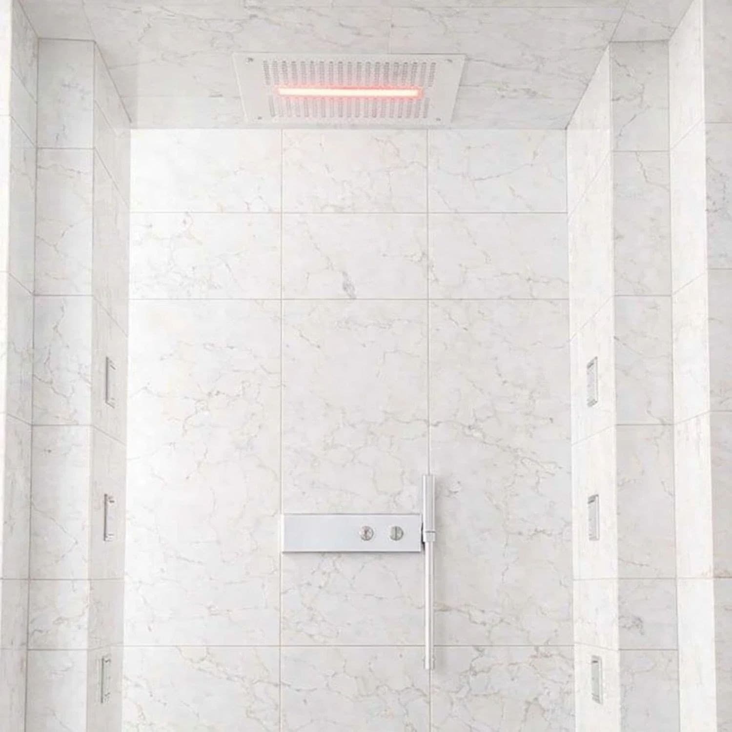 Soffione Doccia LED a Soffitto Installazione Da Incasso Con Cascata Acciaio Inox Quadro - 6