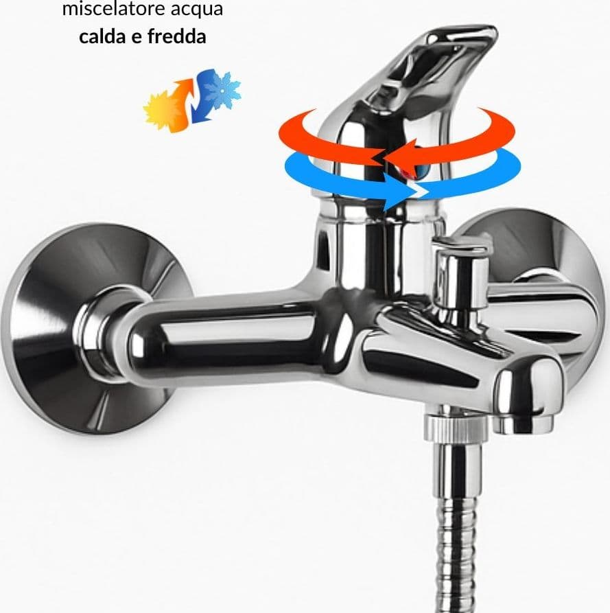 Miscelatore Esterno Vasca In Ottone Cromato Con Soffione Doccia e Flessibile 150 cm - 4