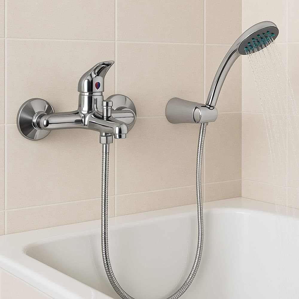 Miscelatore Esterno Vasca In Ottone Cromato Con Soffione Doccia e Flessibile 150 cm - 5