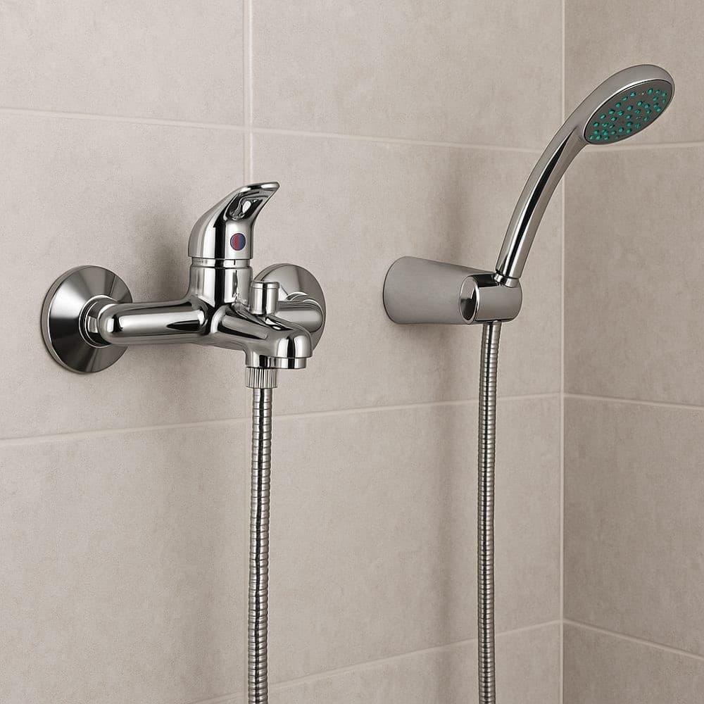 Miscelatore Esterno Vasca In Ottone Cromato Con Soffione Doccia e Flessibile 150 cm - 6