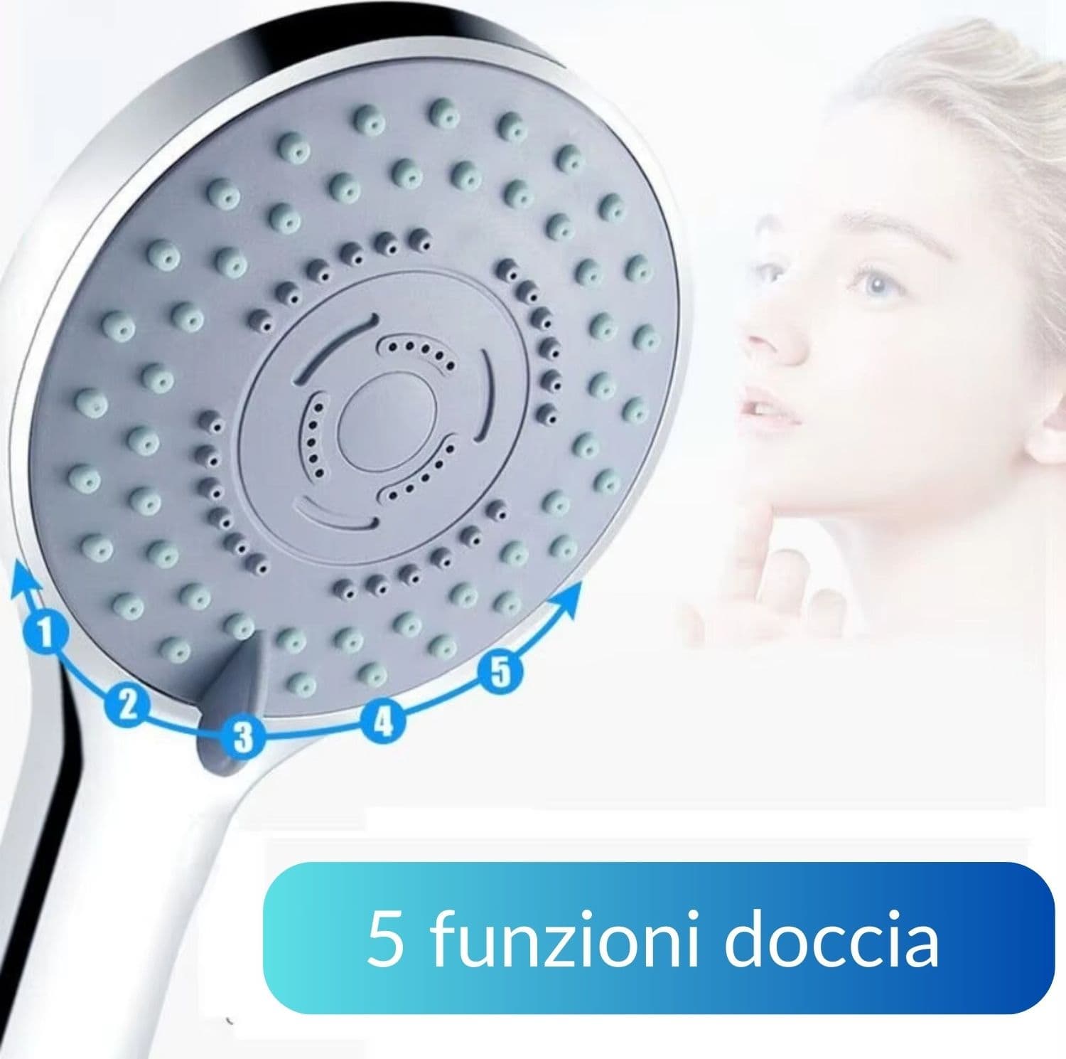 Doccetta Soffione Vasca Doccia 5 Funzioni Multigetto Anticalcare Abs Cromato - 2