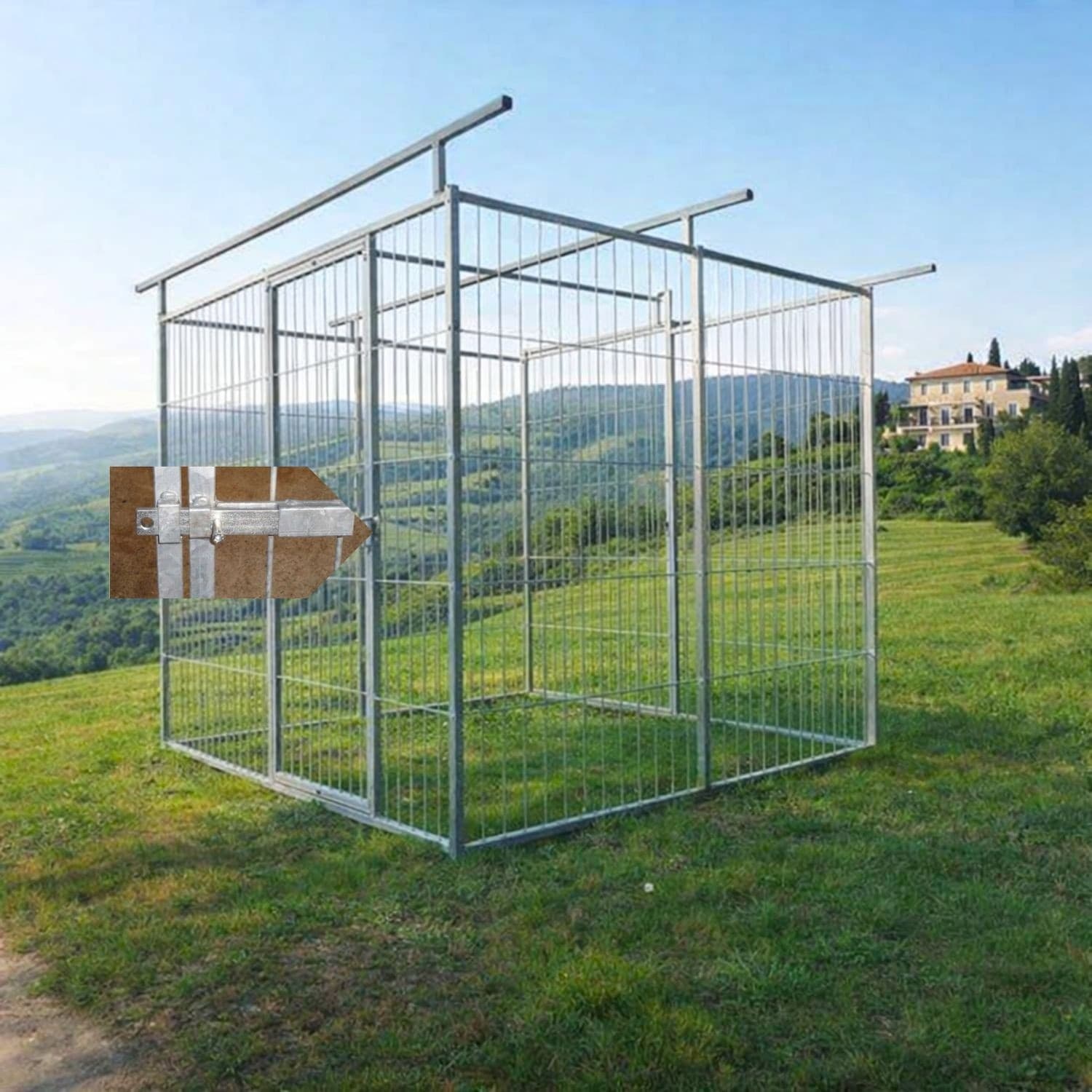 Box per Cani in Rete Predisposto alla Copertura Zincato a Caldo da 200x200x Altezza 180 Cm - 11